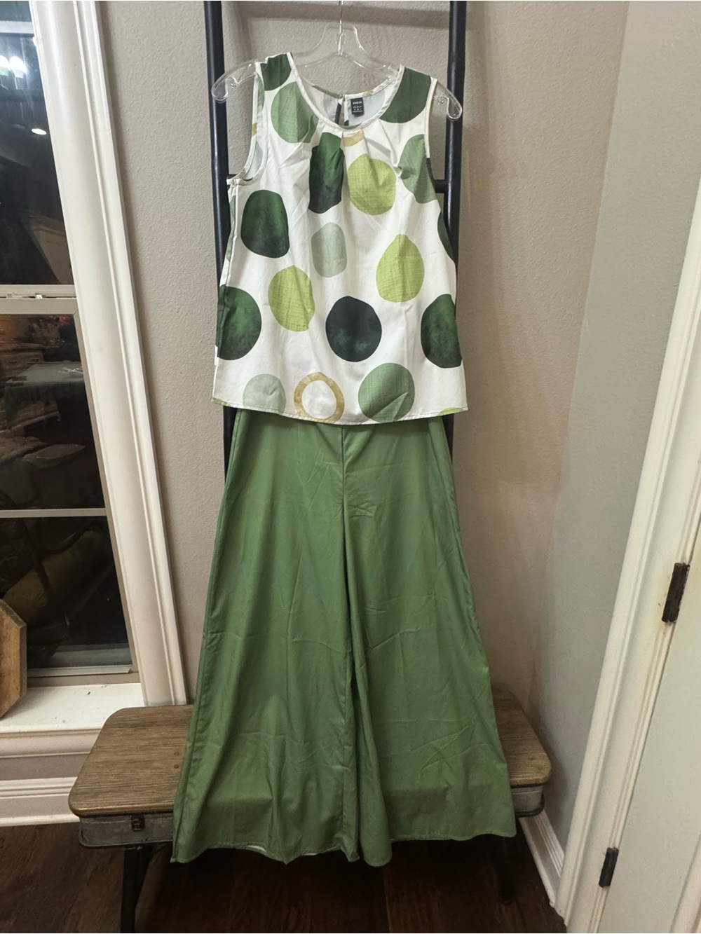 NWOT SHEIN Green Polka Dot Tank and Wide Leg Pant Set